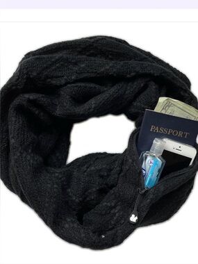 Sholdit Black Travel Infinity Scarf with Hidden Zipper Pocket